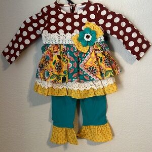 Counting Daisies long sleeve set w/layers of lace,flowers & polka dot prints